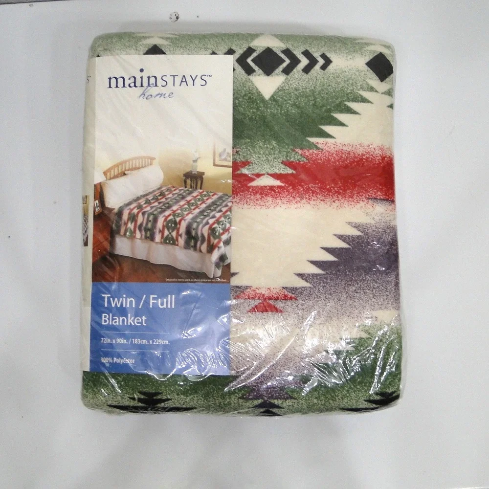 Mainstays Home‎ Southwestern Twin Full Blanket Green Red Geometric 72x90 New